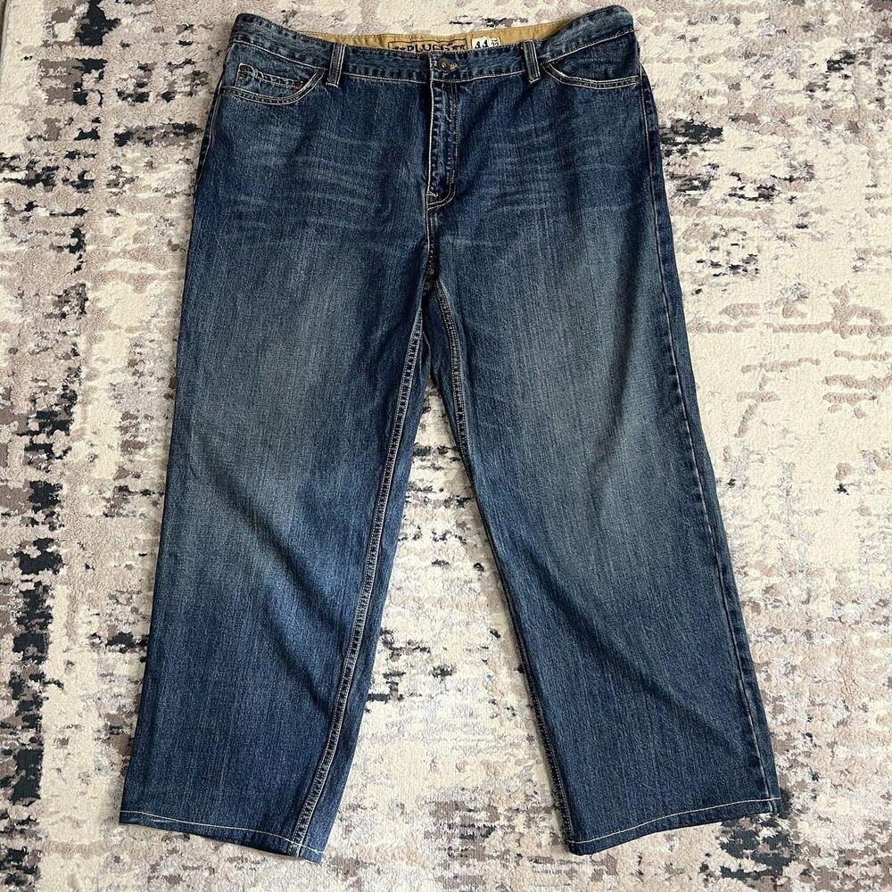 Plugg Mens Jeans 44x31 Blue Wide Leg Loose Skater Rave Baggy 90's Y2K Vintage